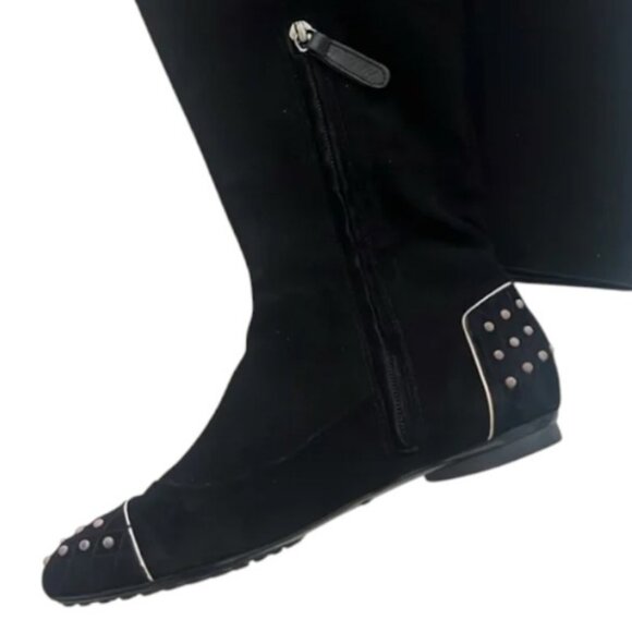 Tod's Gommino black suede flat high boots size 36.5 - Picture 4 of 13